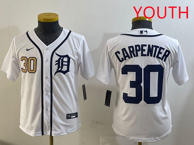 Youth Detroit Tigers 30 Carpenter White Game 2025 Nike MLB Jersey style 1
